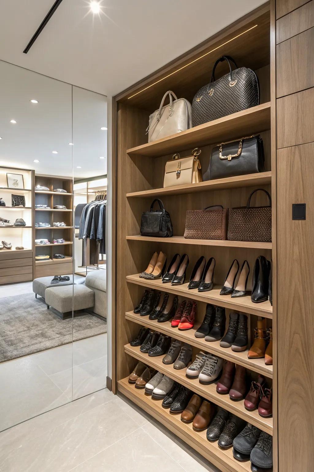 Open shelves enhance accessibility and create a chic presentation.