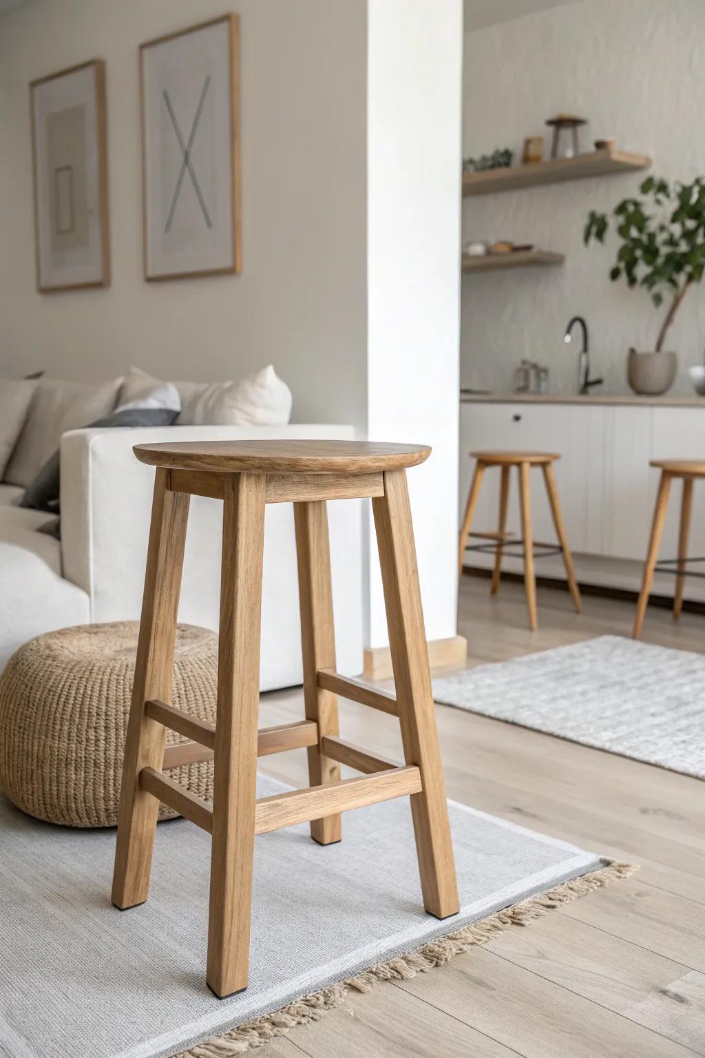 Scandinavian simplicity shines through in this refined wooden stool.