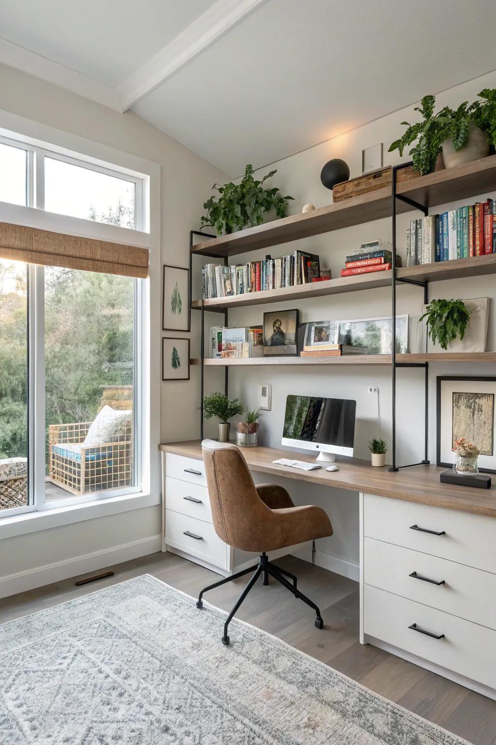 Stylish shelving for keeping your workspace organized and elegant.