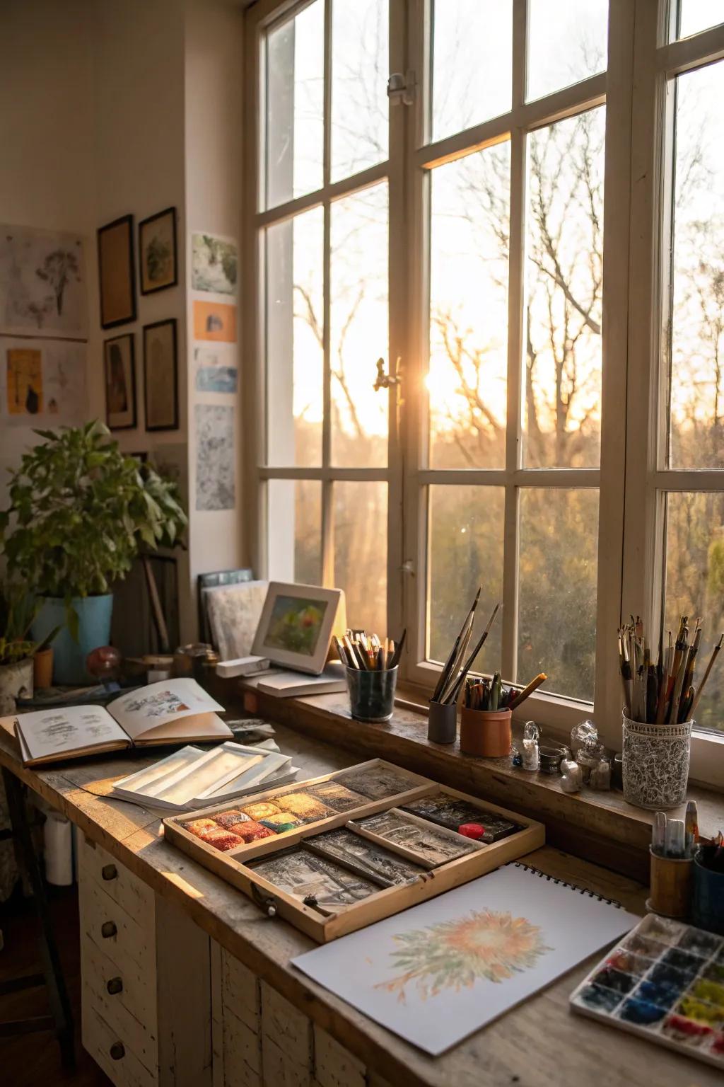 Natural light floods the studio, enhancing creativity.
