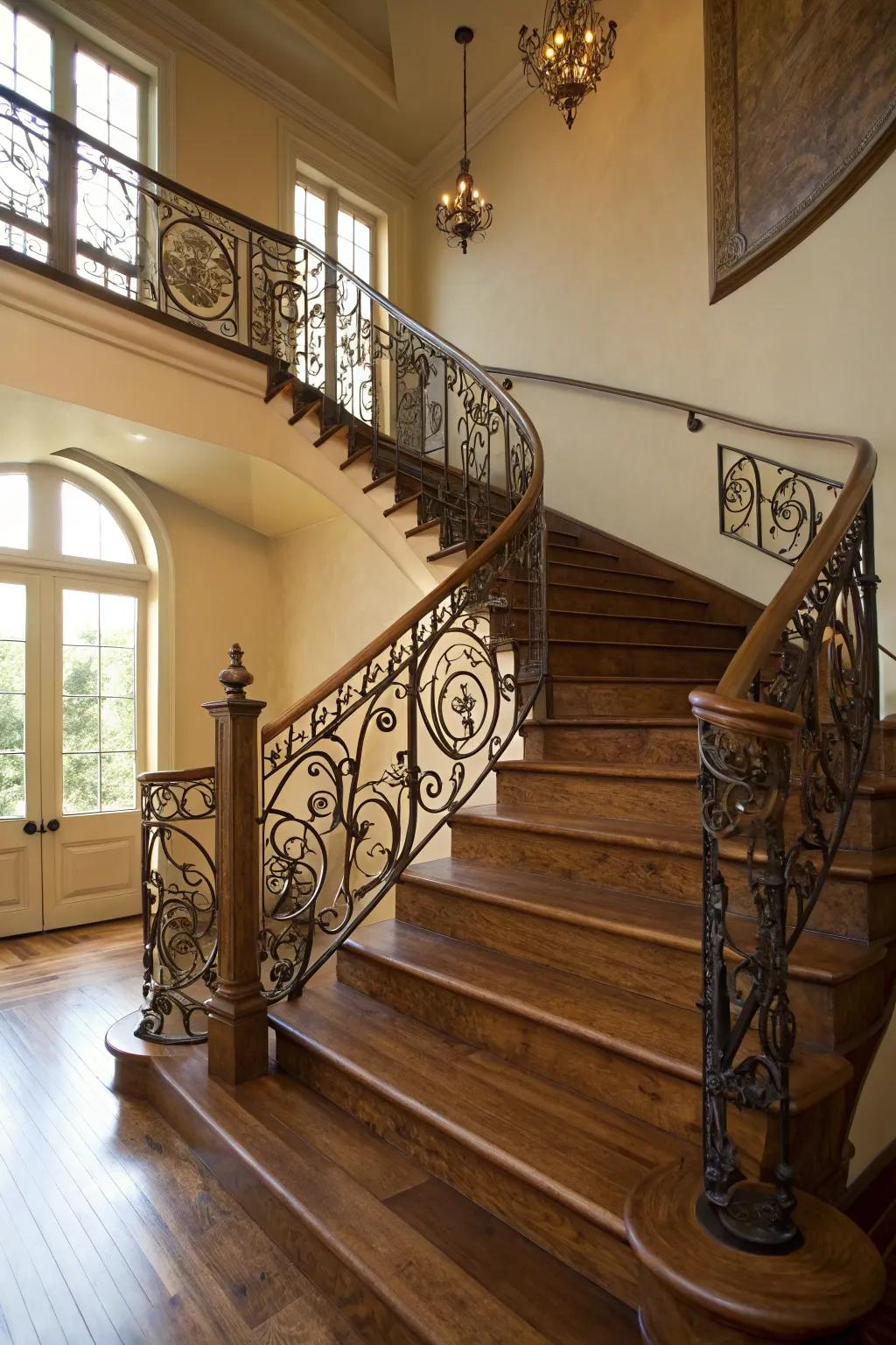 Forged metal railings introduce elegance to every staircase.