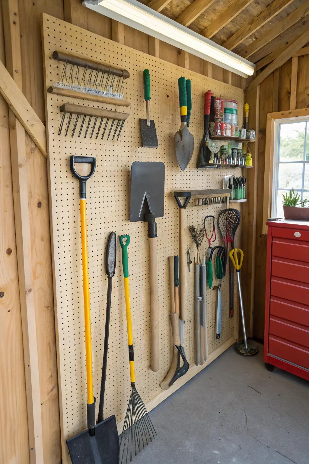 Customize storage with a versatile pegboard system.