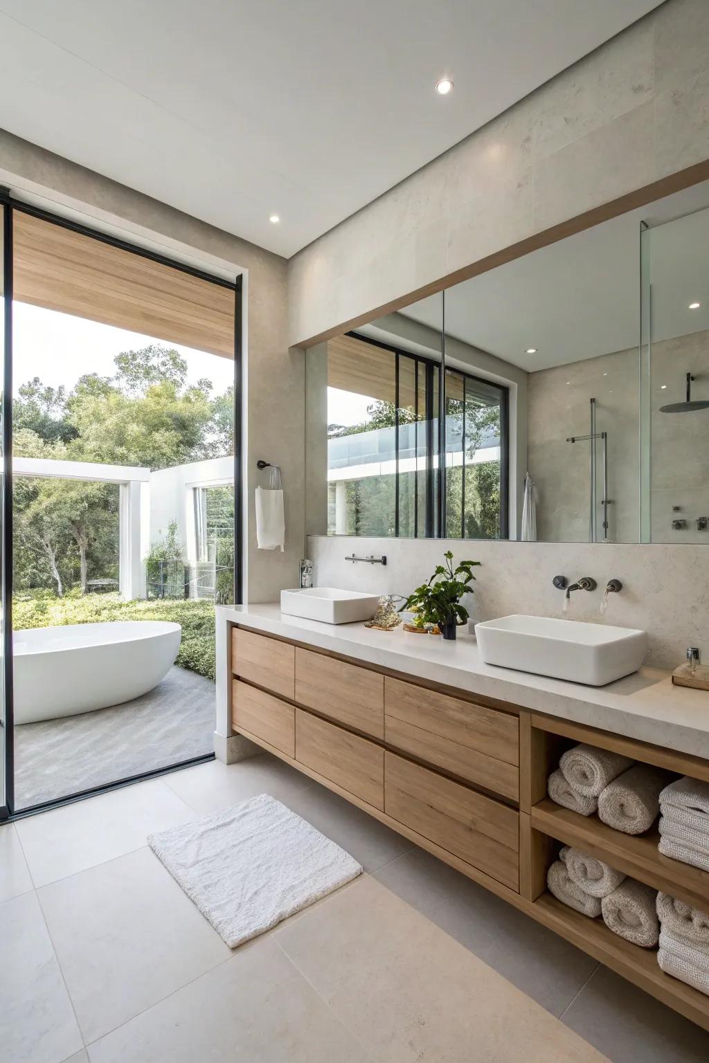 Simple design encourages a peaceful and organized bathroom setting.