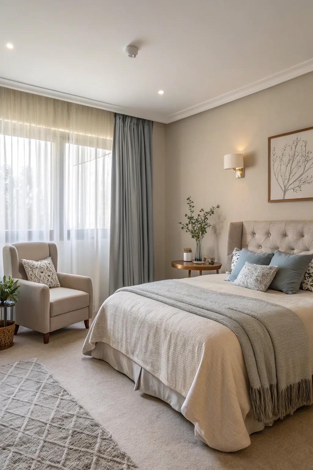 Neutral shades offer a relaxing and stress-reducing atmosphere.