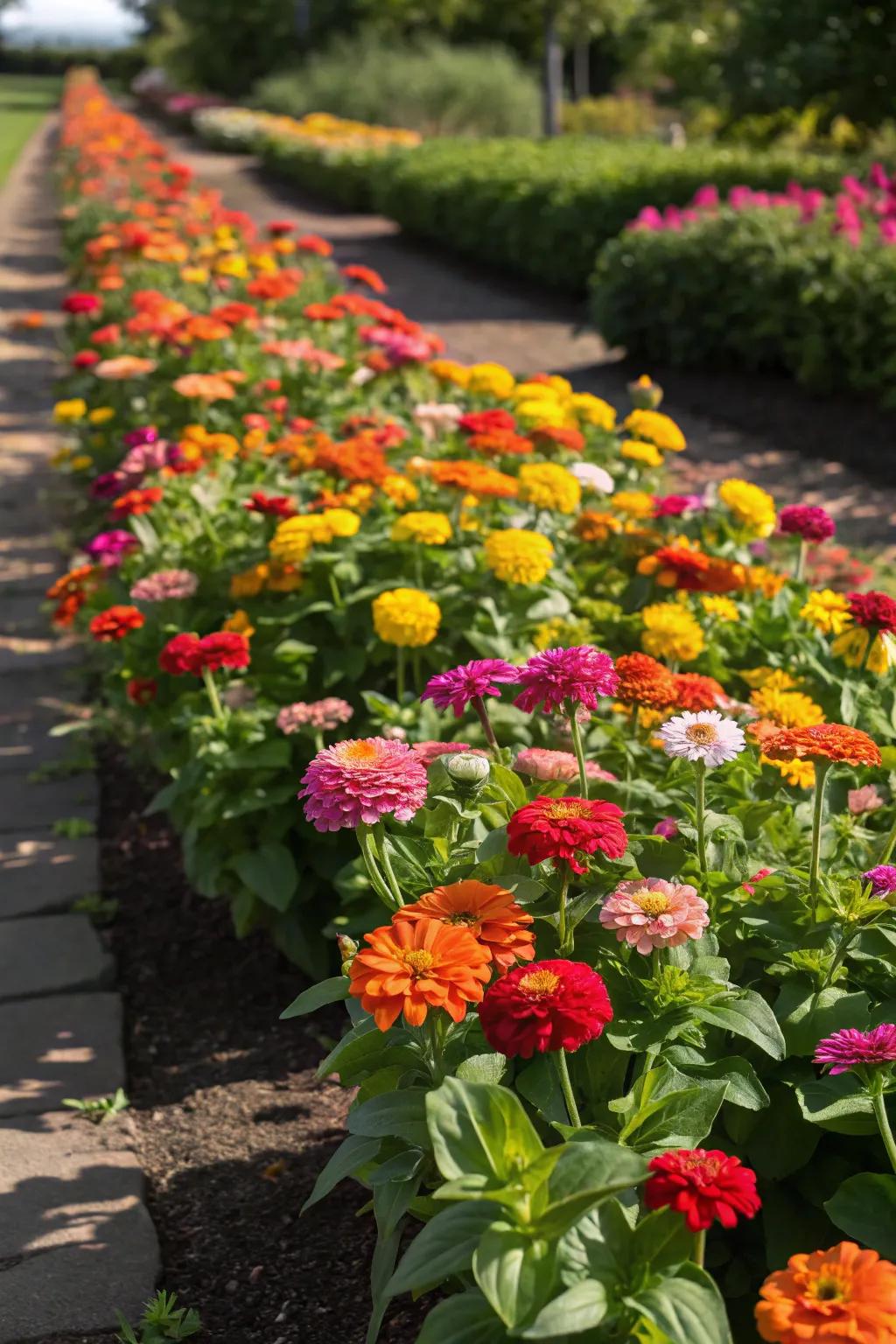 A spectrum garden bed featuring 'Blooms of Joy' bursting in every conceivable color.