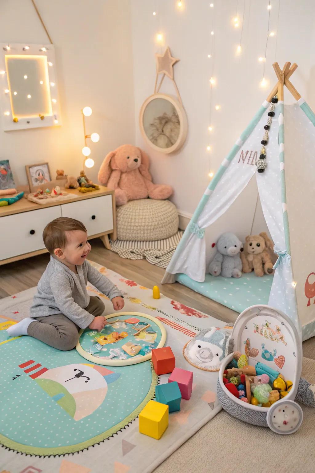 An interactive play corner engages curiosity and development.