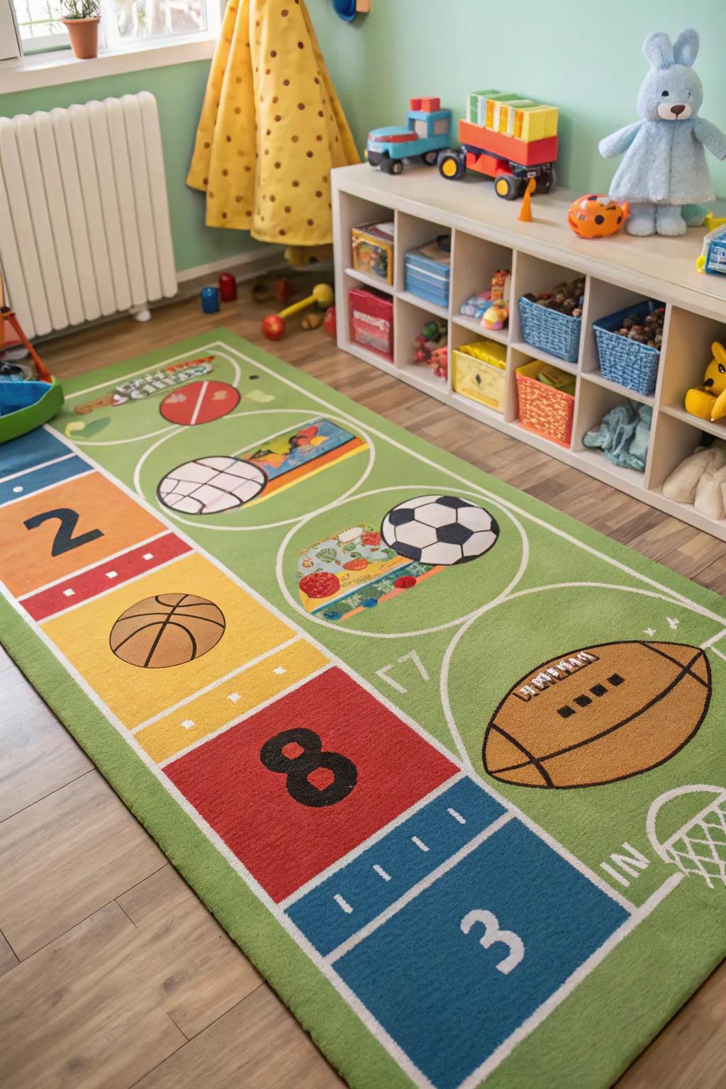 An interactive sports mat provides a playful and thematic space for tummy time.