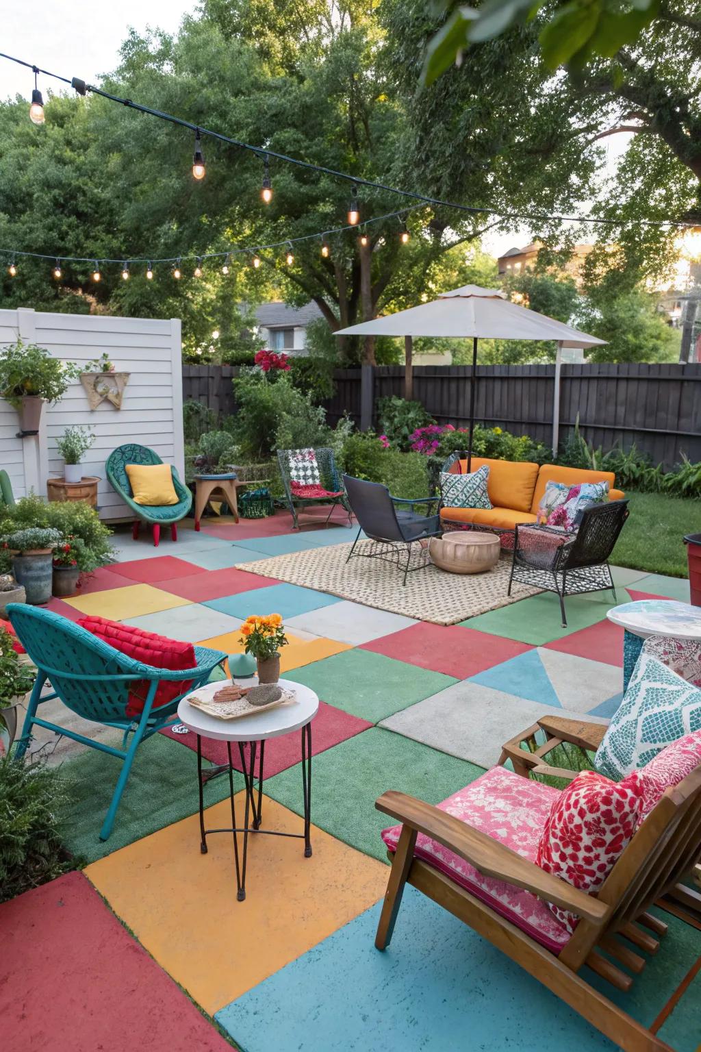 Painted concrete adds a vibrant and personalized touch.