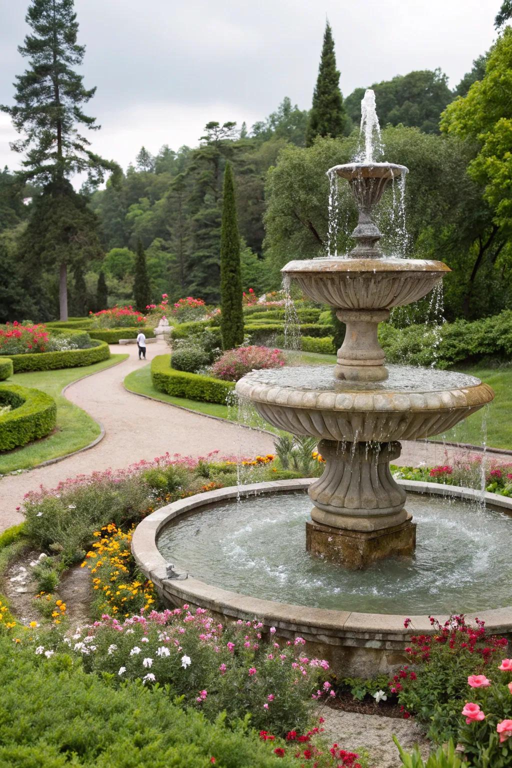 A multi-tier fountain introduces movement and harmony to your space.