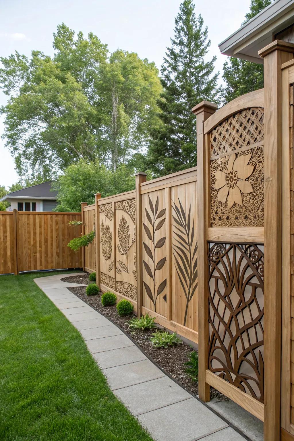 Custom wood panels add artistic flair and privacy.