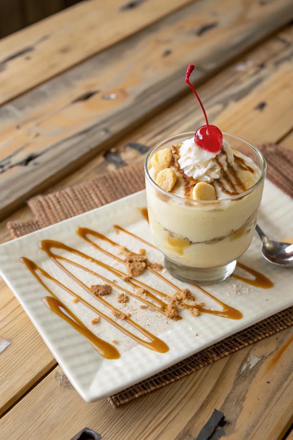 A creative swirl of caramel adds a touch of indulgence.