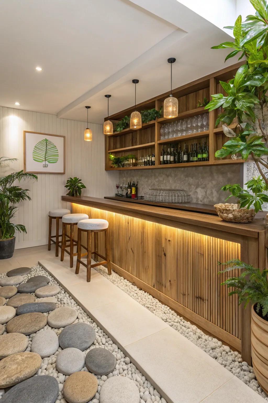 Peaceful quiet room offers tranquility and balance using natural elements.