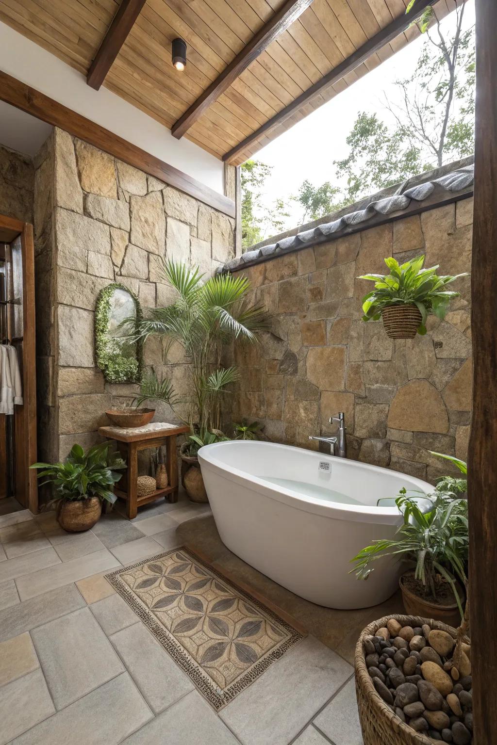 Organic and serene atmosphere with authentic stone tiling