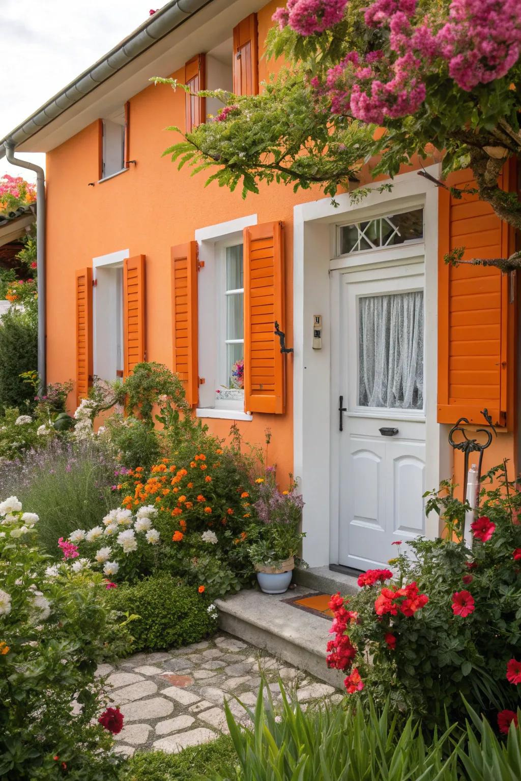 Sunny tangerine and mellow white offer a cheerful, inviting appeal.