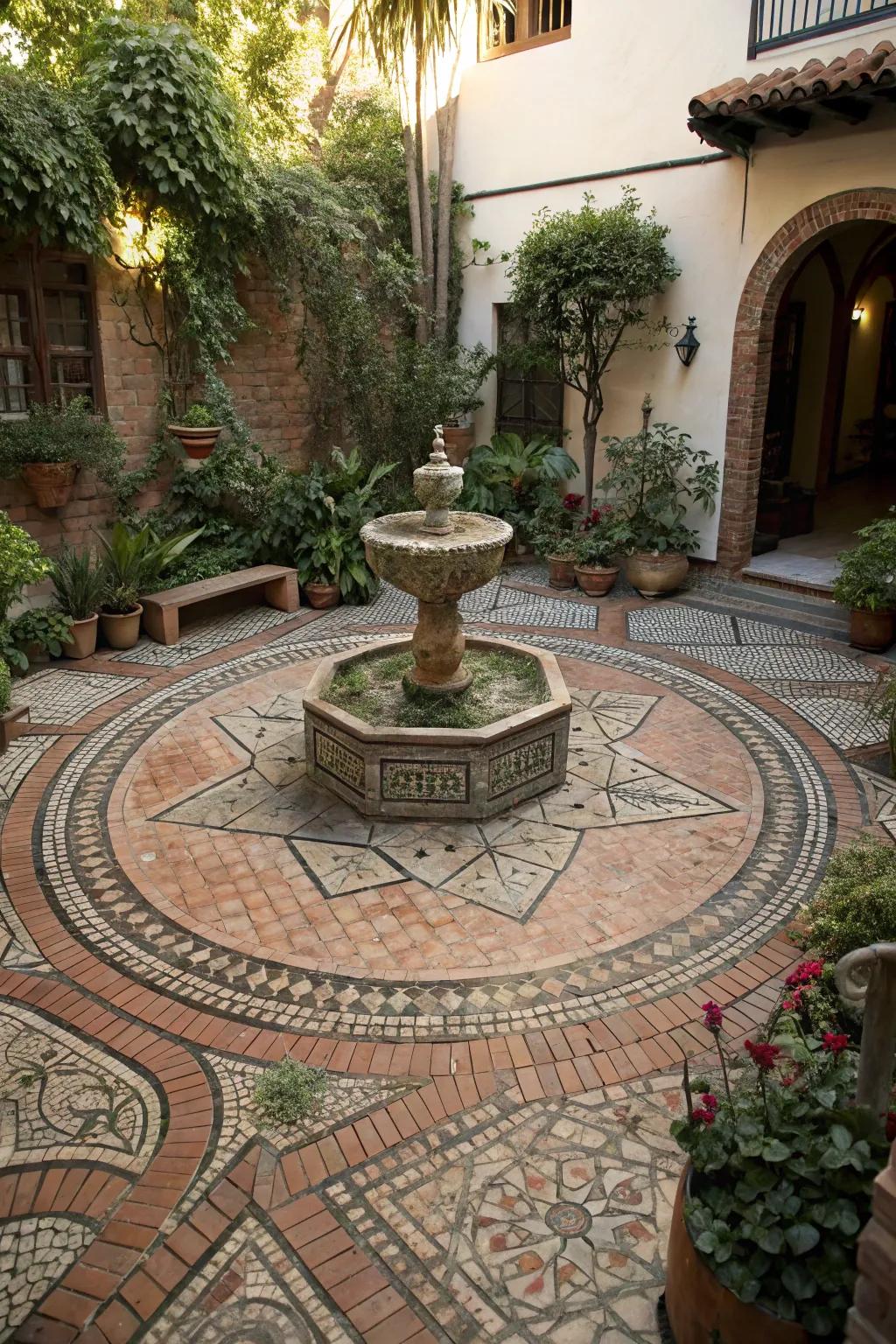 Tessellation stone layouts craft captivating and artistic outdoor centerpieces.