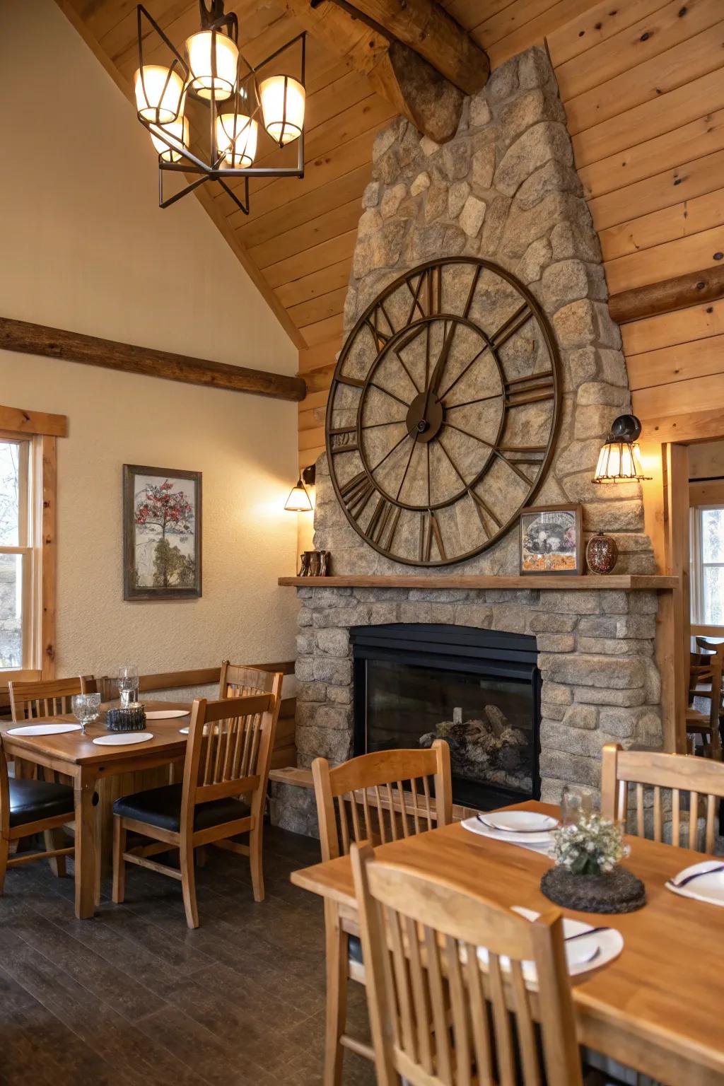 A clock adding style and function to the dining area.