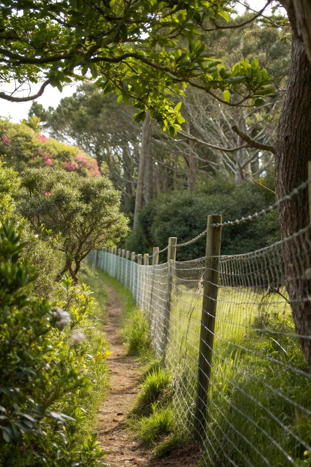 Wire fence blending seamlessly with natural surroundings