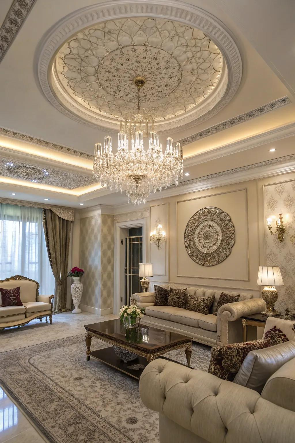 Reflective medallions enhance light and space.