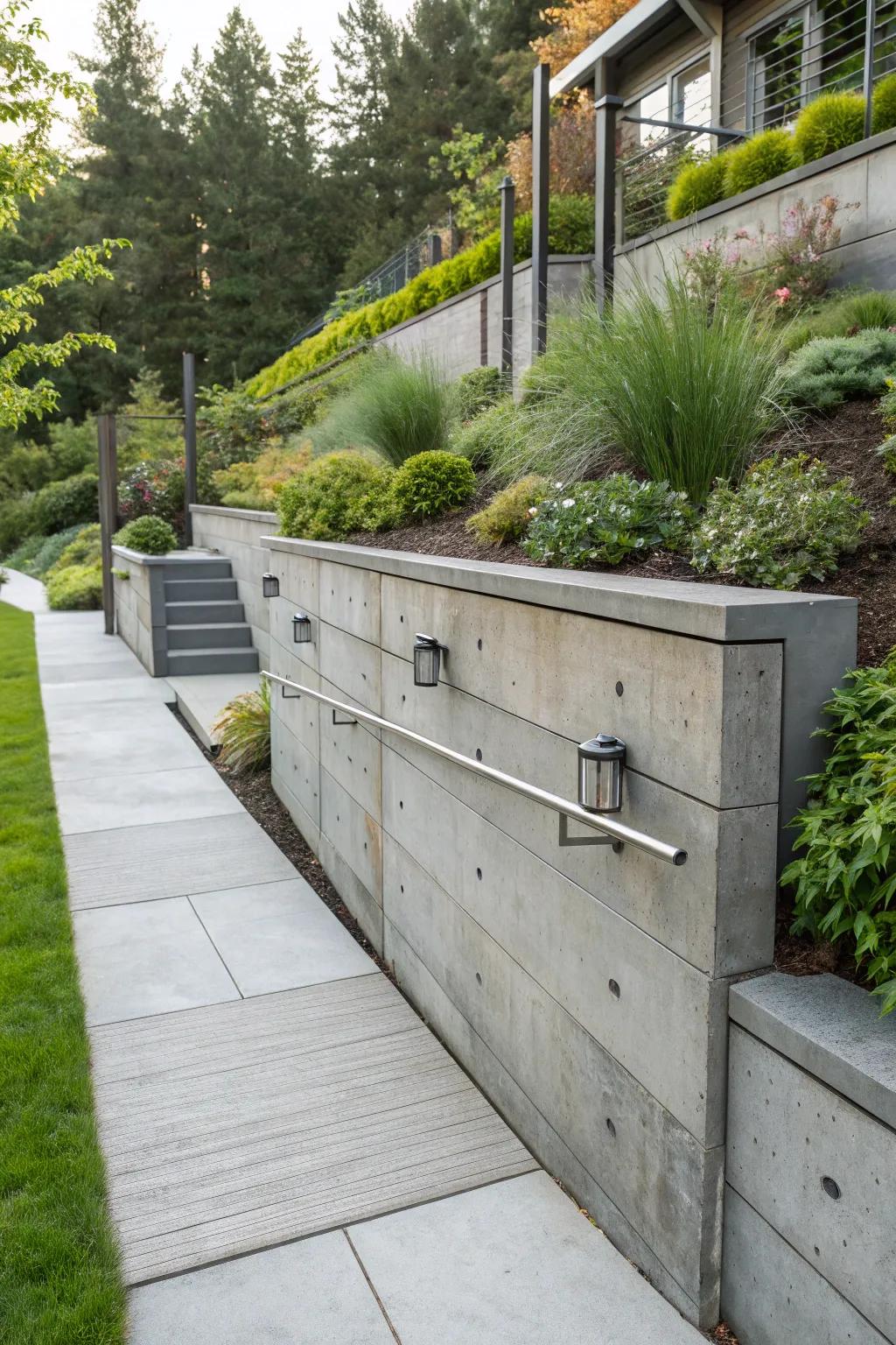 Concrete and metal create a bold industrial chic look.