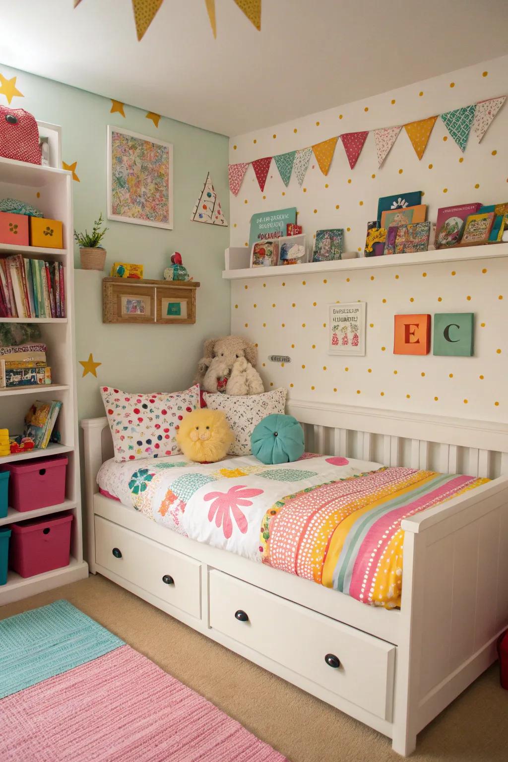 An adventure-themed corner bed sparks joy and imagination.