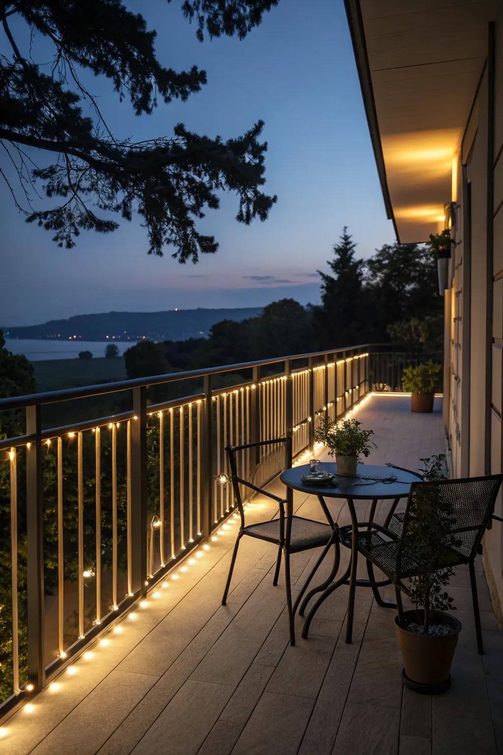 Integrated lighting enhances evening ambiance.