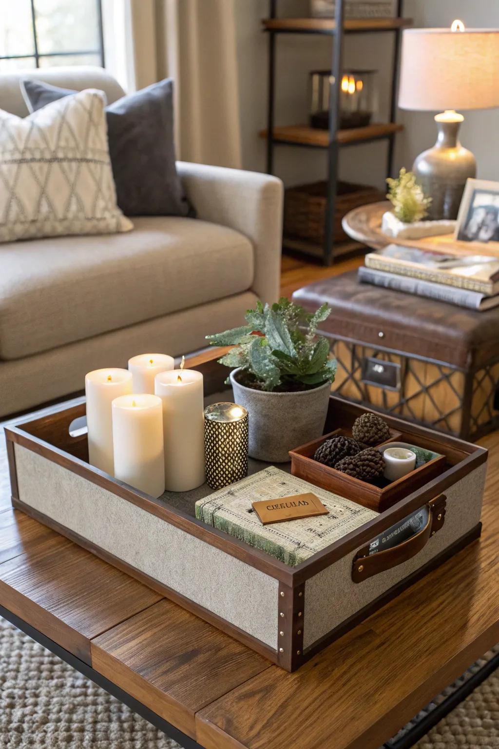 Functional art with practical yet stylish objects on a display piece.