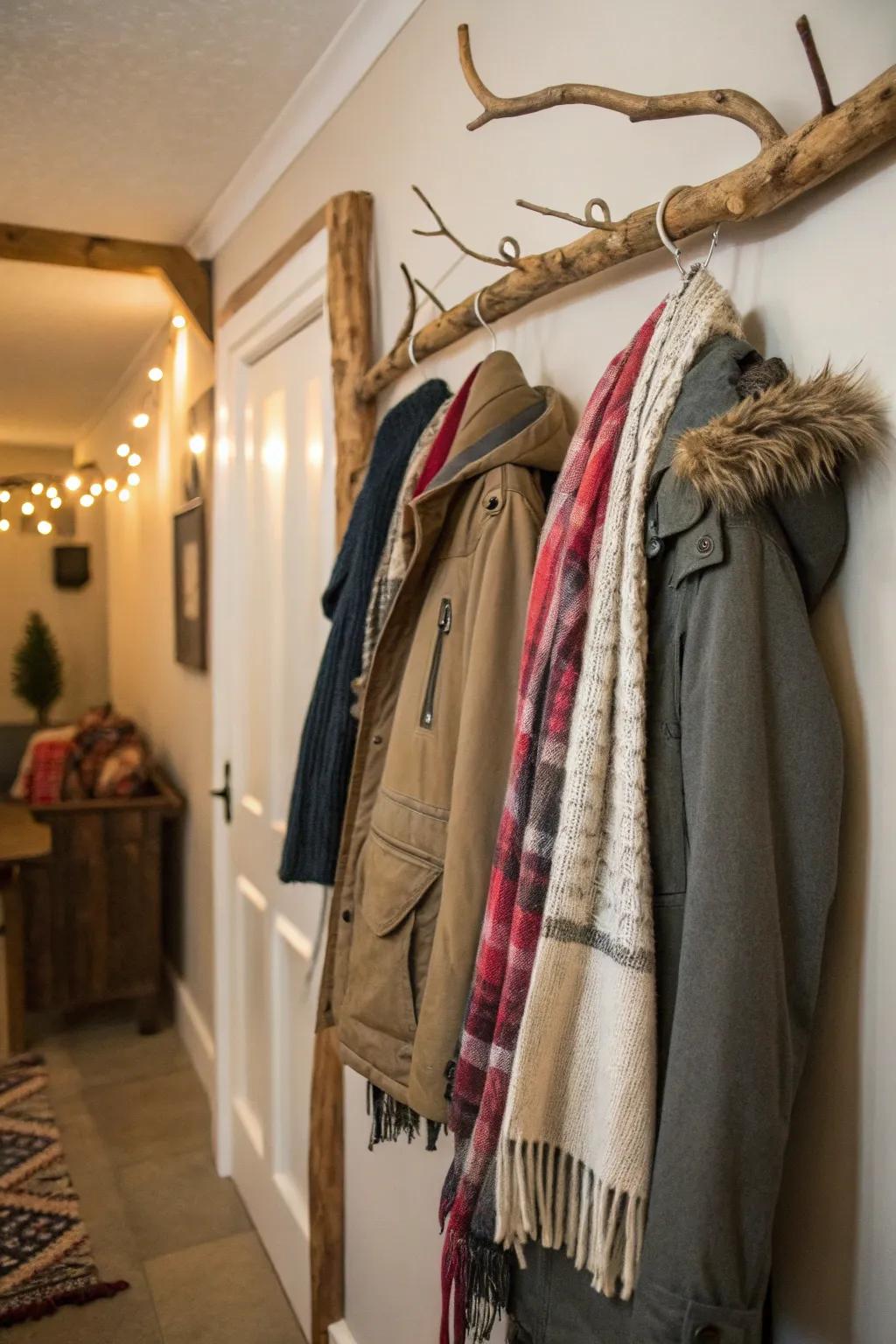 Arrange in style with found-wood coat hangers.