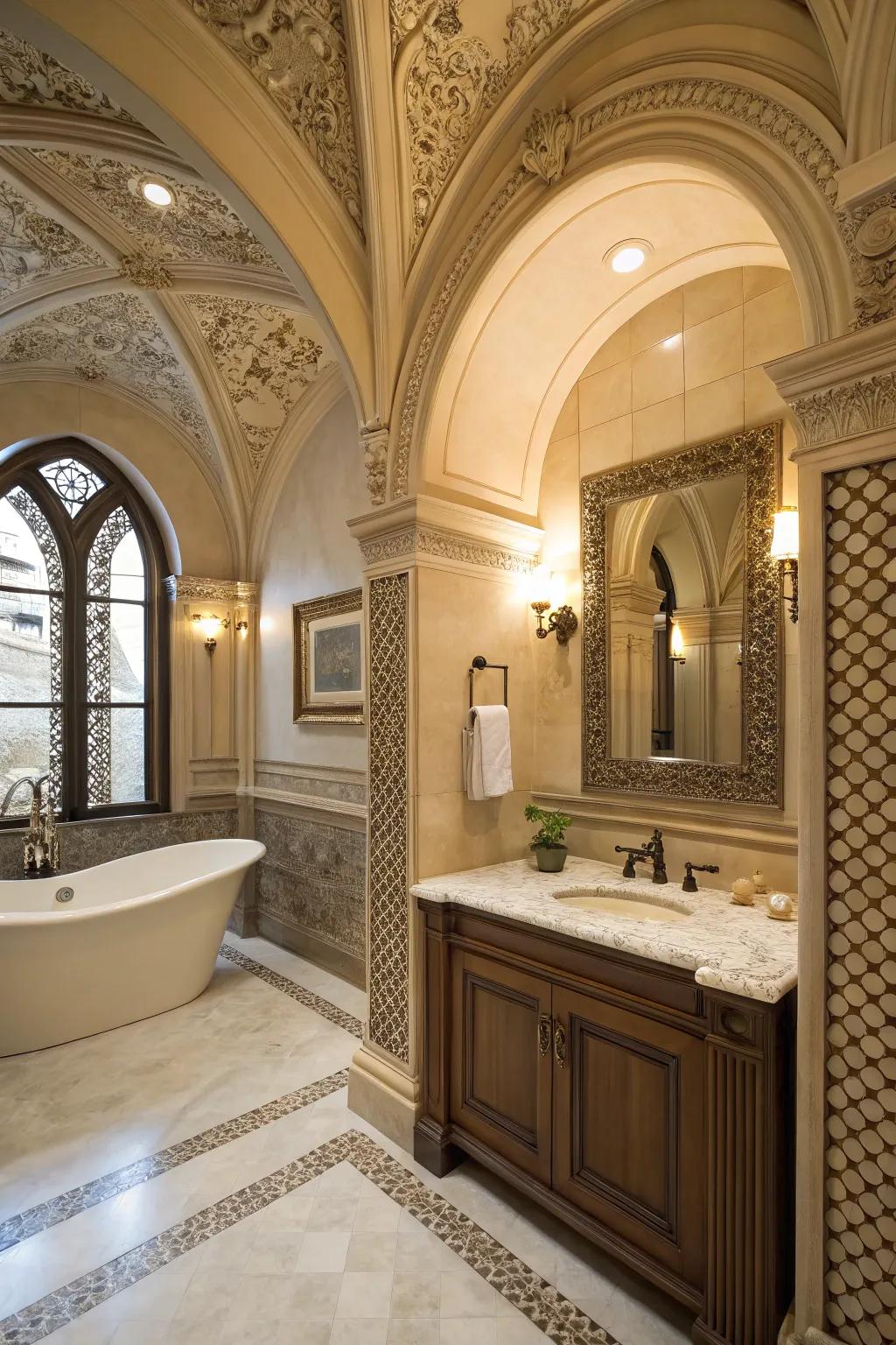 Architectural details impart dimension and sophistication to this refined bathroom.
