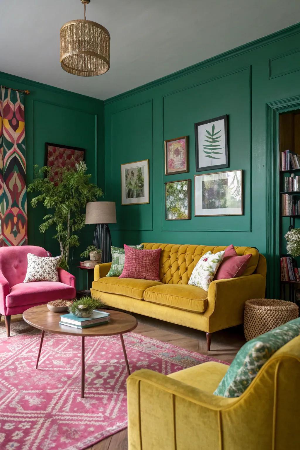 Unexpected mixes of colors combine for a bold design.