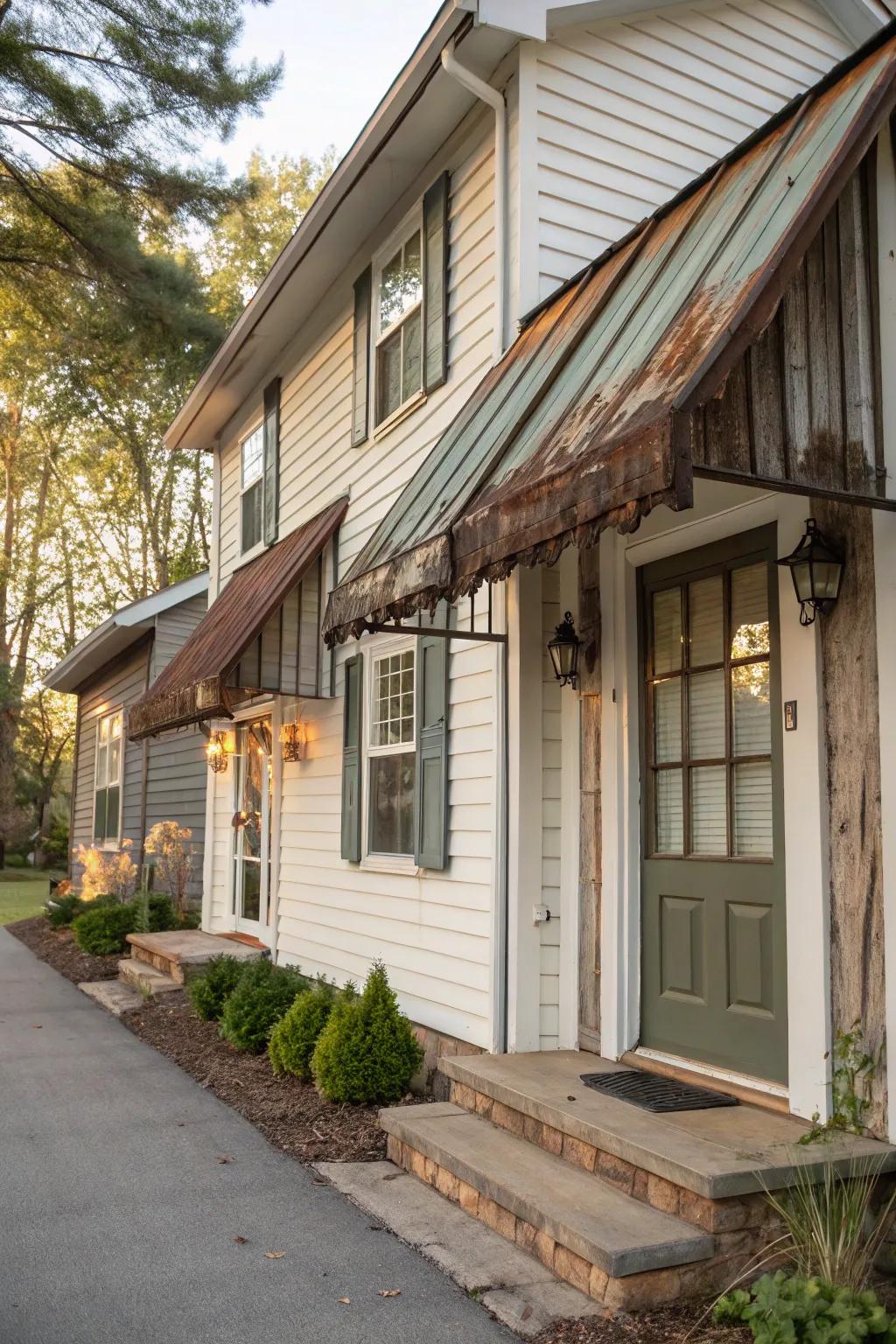 Weathered metal shades add rustic charm and character.