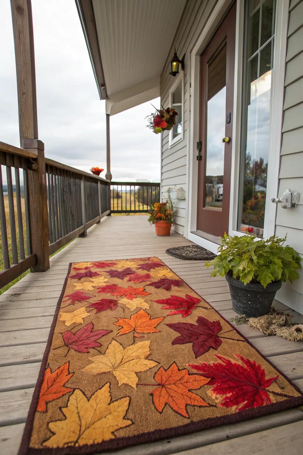 A seasonal entry mat with a welcoming design greets your visitors warmly.