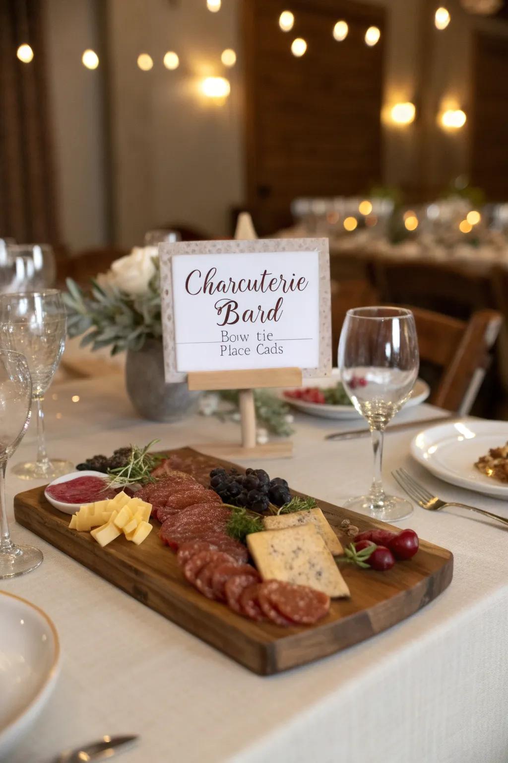 Combine elegance and taste using a charcuterie board and bow ties.