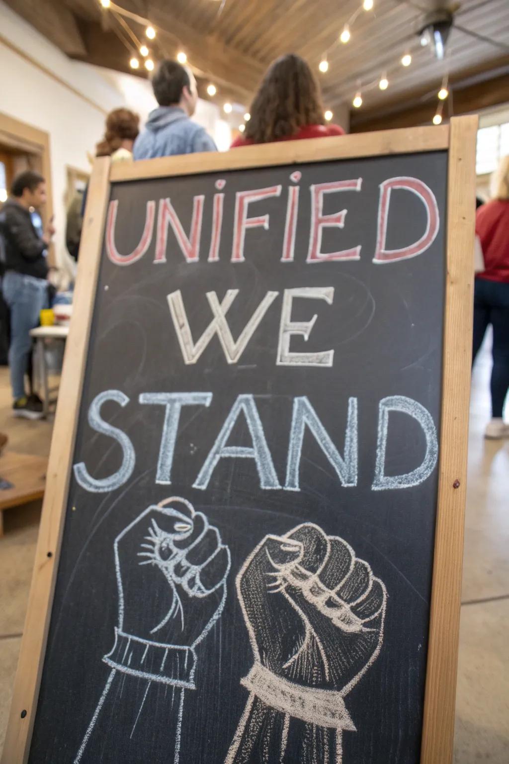 A heartfelt design to remind us of unity in chalkboard art.