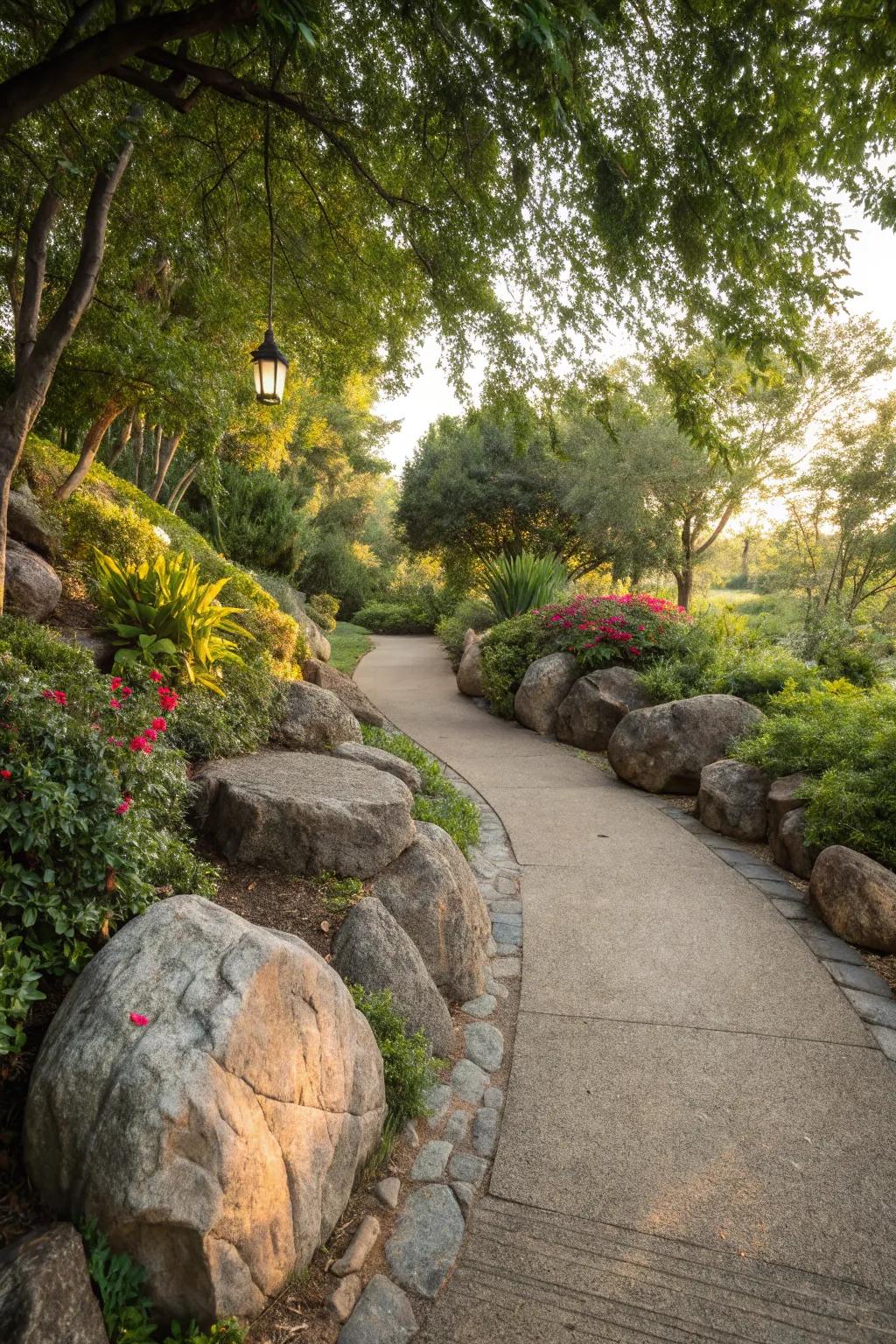 Boulder edges create a natural and structured boundary.