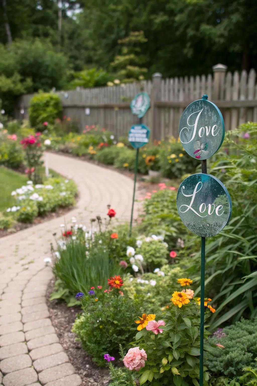 Personalized message decorations making meaningful garden additions.