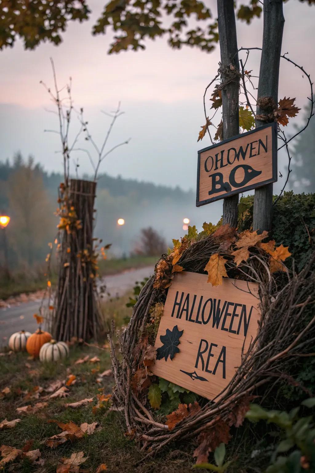 Introducing nature into Halloween decoration with natural elements.