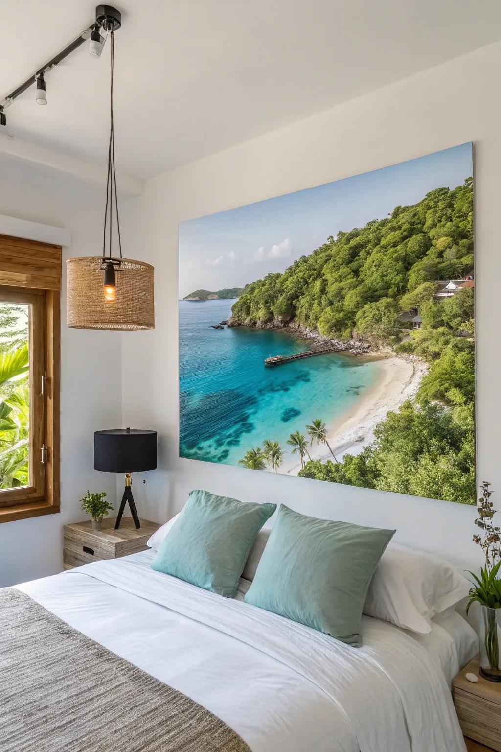 A quiet island getaway poster that adds peace to a bedroom.