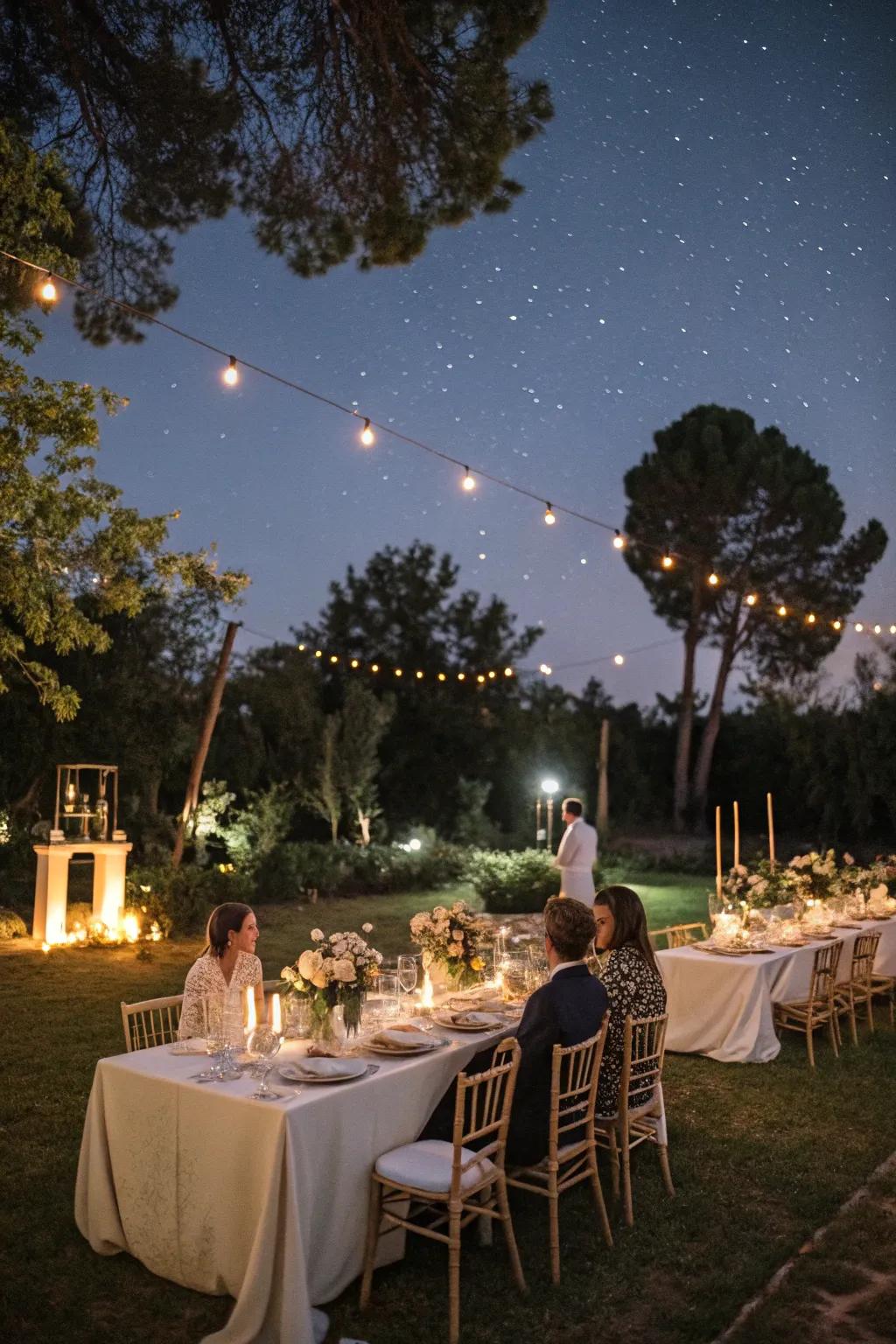 An evening meal by candlelight beneath the stars offers a romantic dining experience.