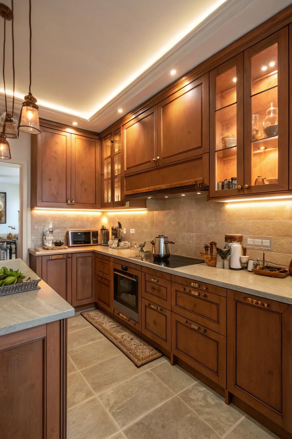 Brass features add coziness and character to your kitchen.