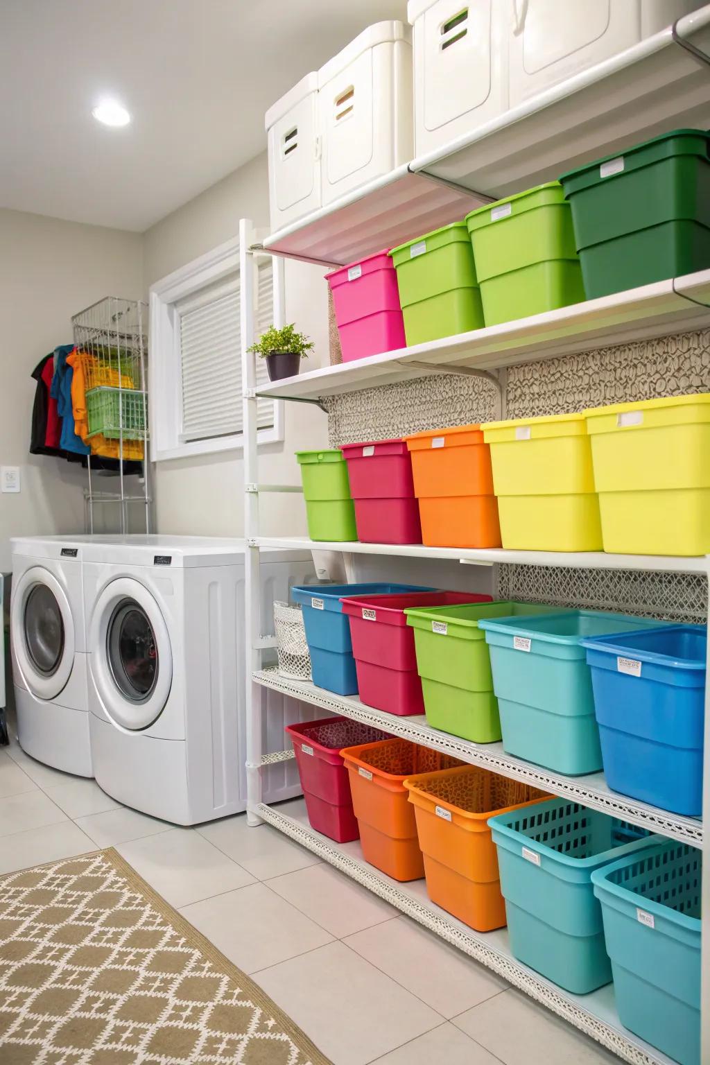 Color-block storage enhances order and visual appeal.