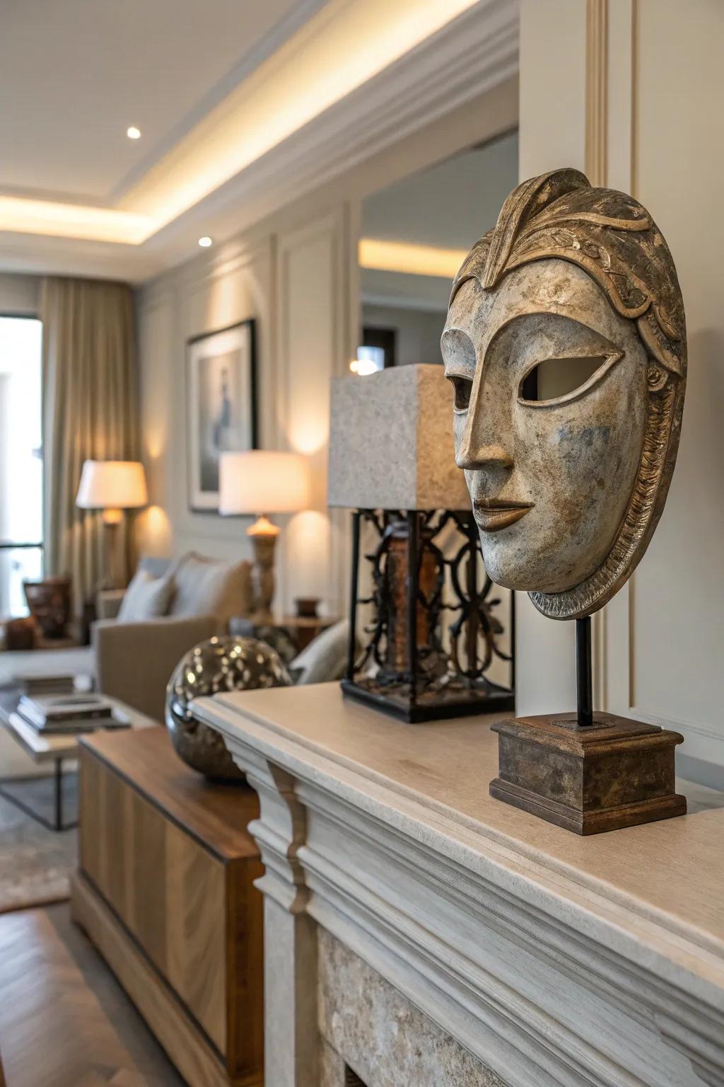 A timeless mask sculpture that exudes classic elegance.