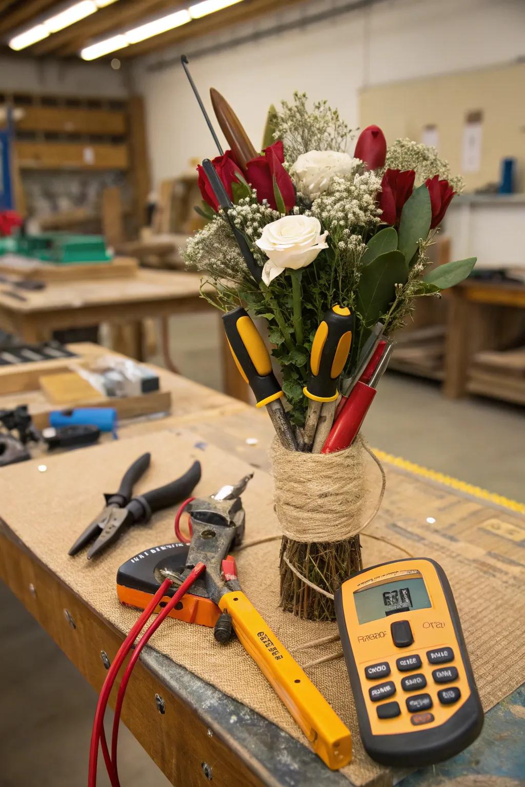 DIY tool kit bouquet, the perfect gift for the handyman.