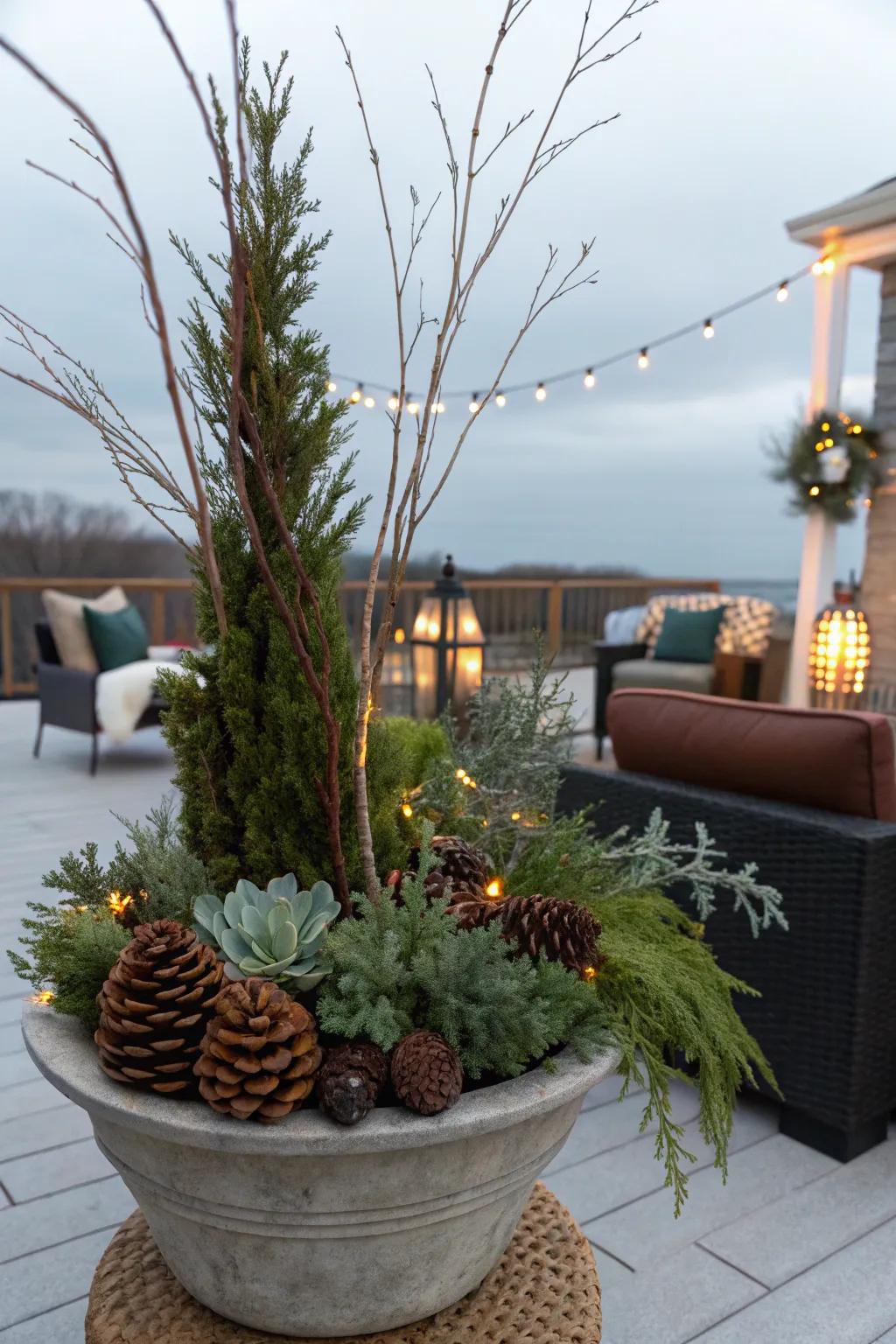 Mixing materials adds depth and interest to containers.