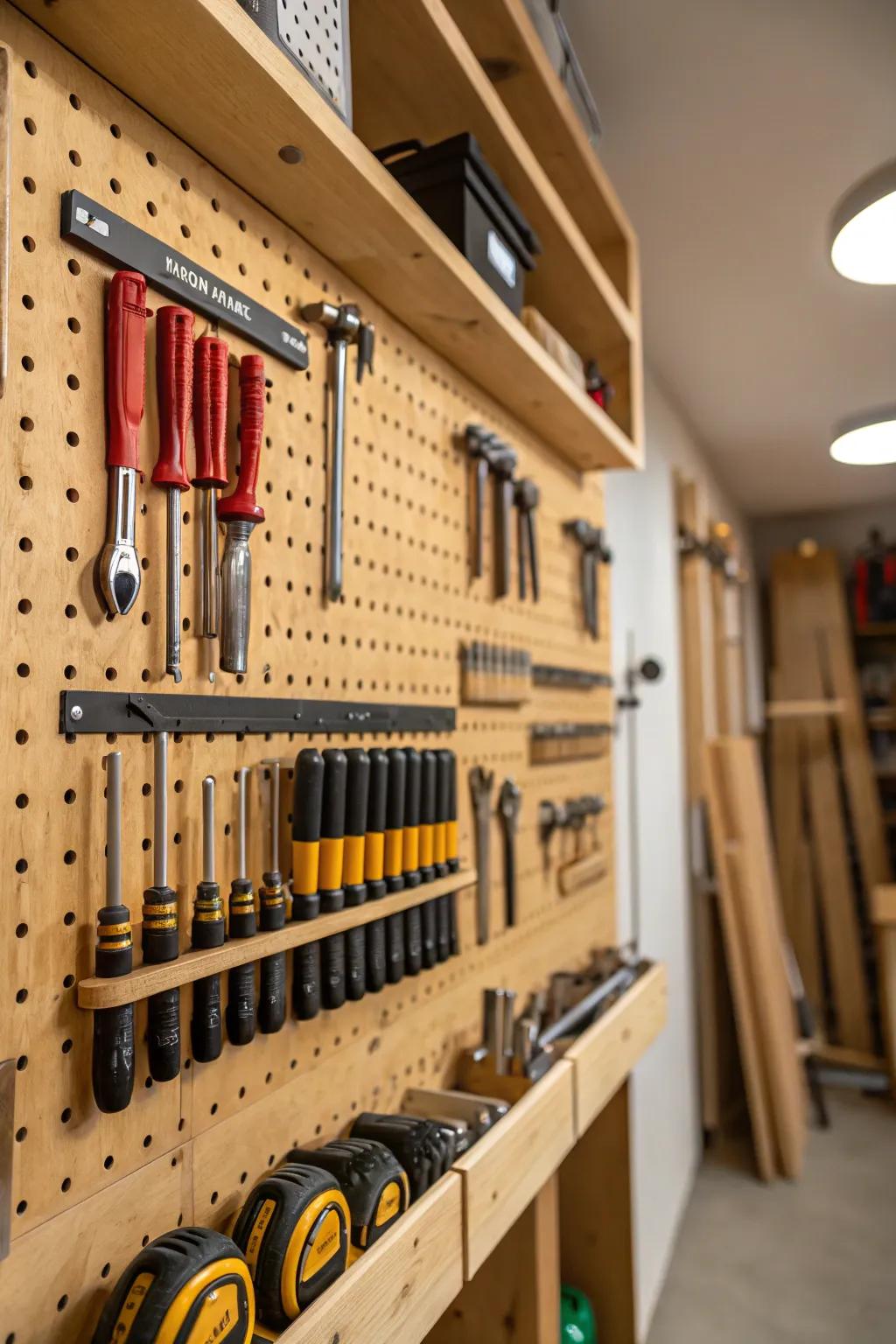 Upgrade your garage organization with multi-tiered display board storage: where ingenuity meets efficiency.