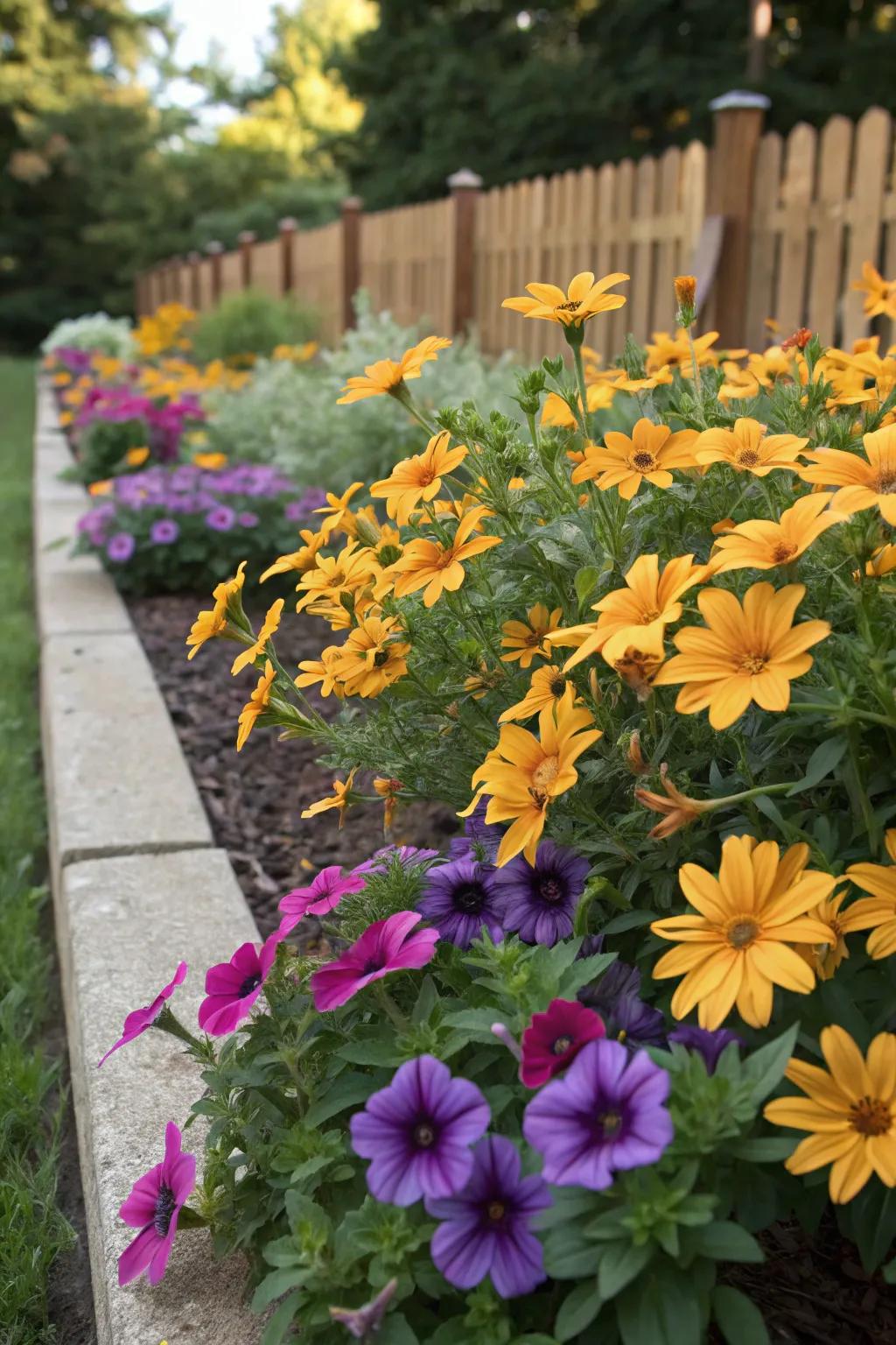 Goldendrop contributes warmth and sunny tones to petunia gardens.