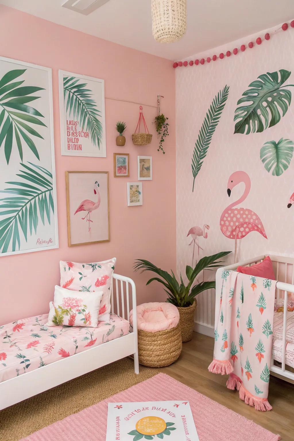 Tropical aspects add an adventurous and fun twist to the nursery.