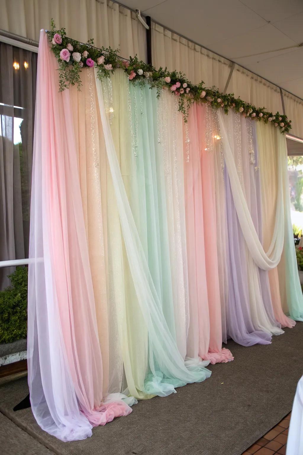 Layered drapes create a dreamy and ethereal atmosphere.