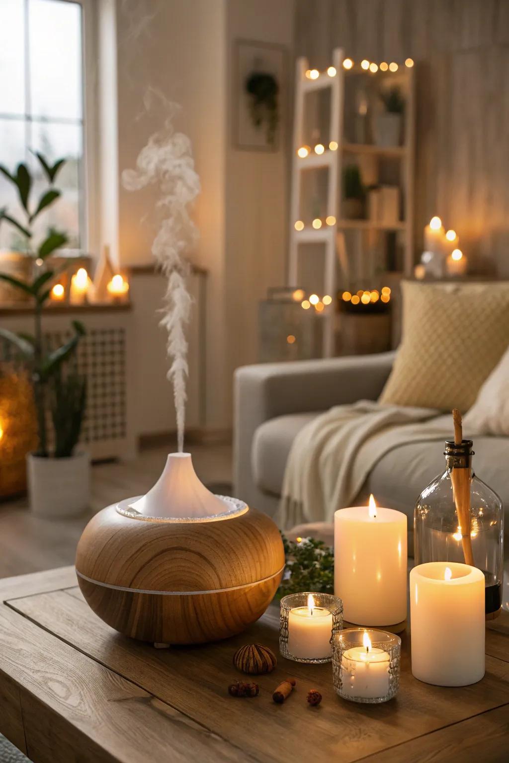 Peaceful fragrances enhance the soothing atmosphere of the space.