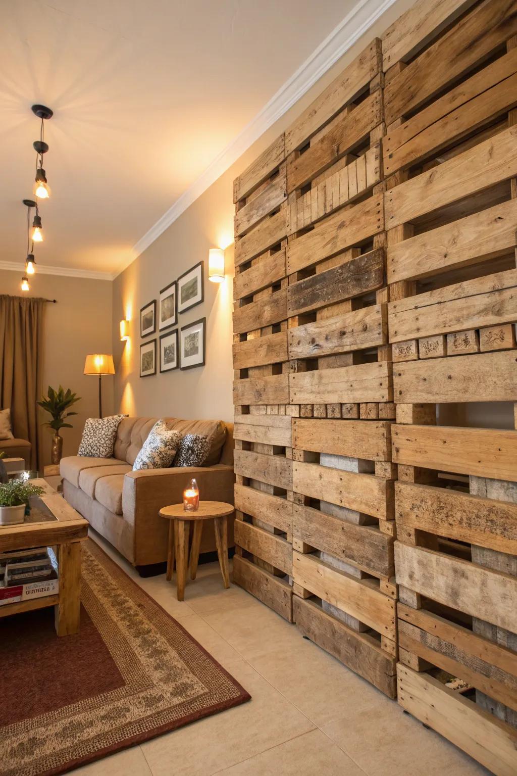A timber stack surface provides rustic charm and warmth.