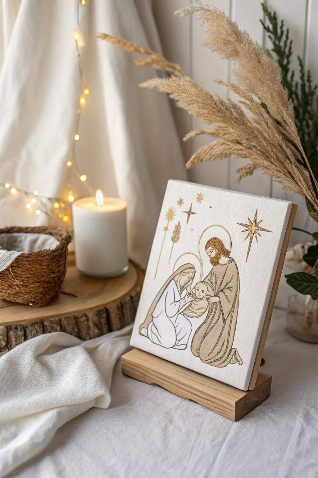 Celebrate the serenity of the season with a minimalist nativity panorama that encapsulates the essence of Christmas simplicity and elegance.